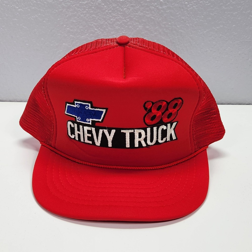 Vintage 80s Chevrolet / Chevy Truck '88 Snapback Trucker Hat Red / Headmost